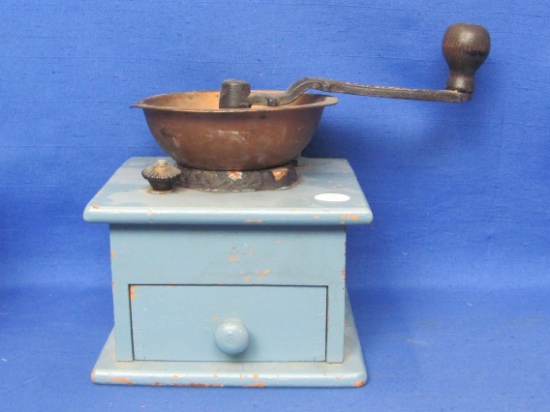 Cast Iron & Wood Coffee Grinder – Box painted Blue – Handle marked “C.P. Co,”