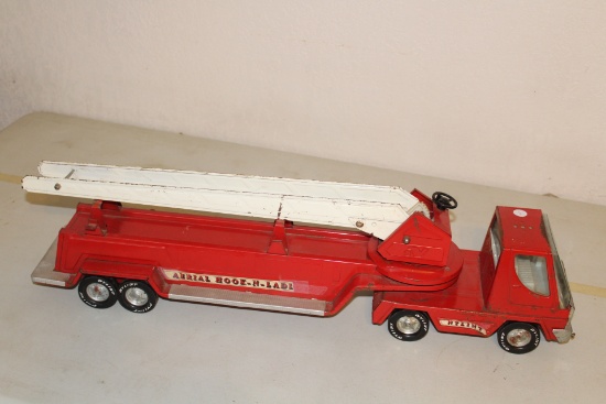 Vintage Nylint Aerial Hook & Ladder Pressed Steel Fire Truck 30" Long