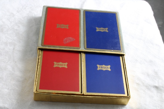 Vintage FRISCO Railroad Double Deck Playing Cards Red/Blue in Original Box