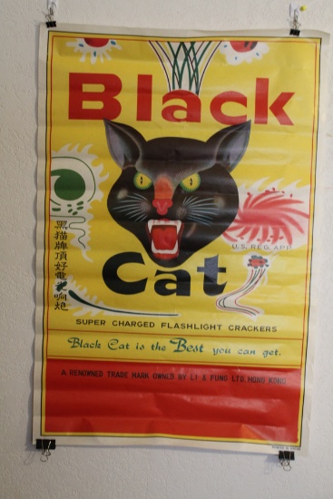 Rare Advertising Poster BLACK CAT FIRECRACKERS Original Macau Li Fung