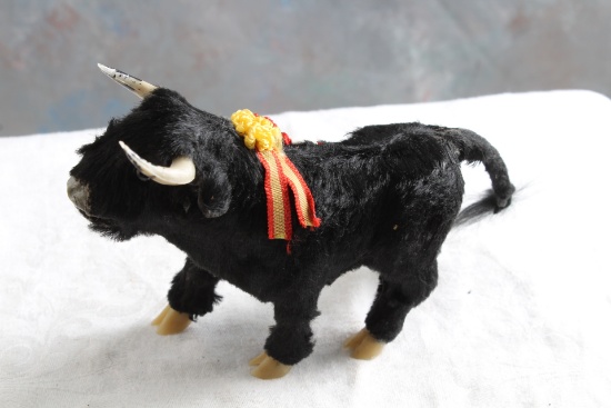 Vintage Toy Bull Fur and Celluloid Horns and Hooves Souvenir Spain