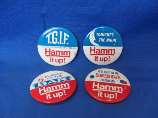 Vintage Hamm's Beer Pinbacks (4) – 2 1/8” D – As Shown