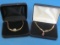 2 Costume Necklaces: Goldtone with Tear Drop Shaped Garnet? & Blue Topaz – In Boxes