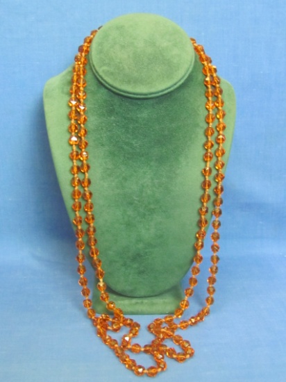 Amber Glass Beaded Necklace – Knotted between each bead – 62” long – Beads are 7mm