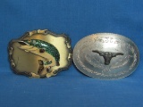 2 Vintage Belt Buckles – 1 with a Fish dated late 1970s – 1 Silvertone with a Steer