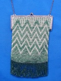 Antique Seed Beaded Purse – Lovely Green – About 6 1/2” x 10 1/2” - Silk Lining is ripped
