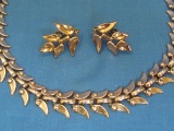 Retro Copper Necklace & Screw-on Earrings – Leaf Look – Necklace is 16” long