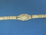 Vintage Art Deco Bracelet w Rhinestones – 1 Green Stone is missing – 7 1/4” long