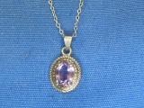 Sterling Silver Pendant w Purple Stone on 17 1/2” Sterling Chain – 2.2 grams
