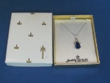 Vintage Trifari Necklace w Blue Stone Pendant – Original Box – Never worn