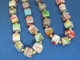 Square Glass Beaded Necklace – Multicolor - Knotted between each bead – 50” long