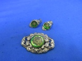 Costume Jewelry Set Clip Style Earrings ½”L x 1”H & Brooch1 ½”L x 2”H – Nice For St. Patty's Day -