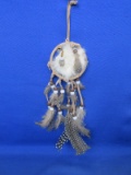 Native American Dream Catcher Made With Leather, Rabbit Fur & Feathers 3”W x 13”H -