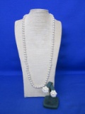 Vintage Mixed Lot (1) Pearl Necklace (I Think It's Glass Very Heavy) & Faux Pearl Earrings (Lite) -