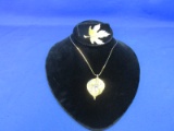 Mixed Lot Of 2 Leaf Costume Jewelry (1) Leaf Necklace 1 ½”L x 2 ¼”H & (1) Leaf Pin 2”L x 2 ½”H-