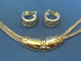Silvertone Necklace w Slide & Matching Clip-on Earrings by August Max