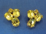 Pair of Weiss Rhinestone Clip-on Earrings – Pale Yellow Color – 1” long