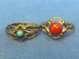 2 Sterling Silver Pinky Rings – 1 with Turquoise, 1 with coral? Size 3 & 3.25