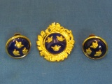 Vintage Sporrong & Co Pin & Screw-on Earrings – Cobalt Blue Enamel w 3 Crowns
