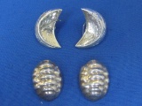 2 Pairs of Sterling Silver Clip-on Earrings – Puffed Crescents & Ovals – 23.7 grams