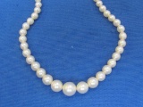 Pearl Necklace with 14 Kt White Gold clasp – Needs repair – 17 1/2” long