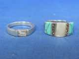 2 Sterling Silver Rings – 1 with Inlay – Both Size 7 – Total weight is 8.1 grams