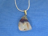 Polished Stone Pendant w 18” Sterling Silver Chain – Bale is Gold Filled – Chain is 4.3 grams