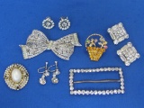 Lot of Vintage & Rhinestone Jewelry: Buckle made in Czechoslovakia – 3 Pairs of Earrings