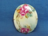 Vintage Hand Painted Porcelain Pin/Brooch – 2 3/8” wide