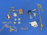 Mixed Lot of Costume Jewelry: Cute Enamel Cow Pin – Vintage Gold Filled Necklace