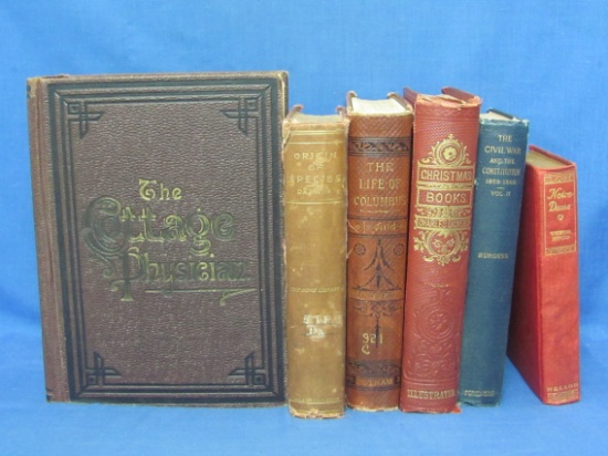 6 Vintage Books: The Cottage Physician 1897 – Origin of Species by Darwin – Notre -Dame