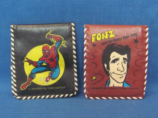 2 Vintage Vinyl Wallets: 1978 Spider-Man & 1981 Fonz & the Happy Days Gang