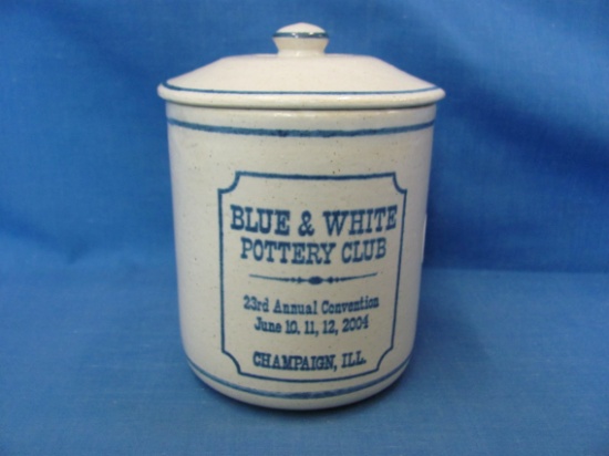 2004 Blue & White Pottery Club Commemorative Stoneware Jar With Lid – 5 1/4” T