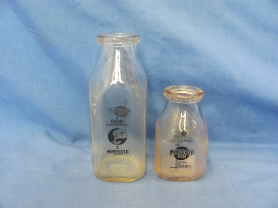 Marigold Glass Bottle Bottles (2) – ½ Pint & Pint – Tallest 6 7/8” - No Chips/Cracks