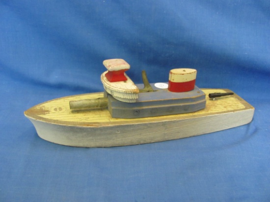 Wood & Metal Toy Battleship – 11 1/2” L – Front Gun Slides In & Out