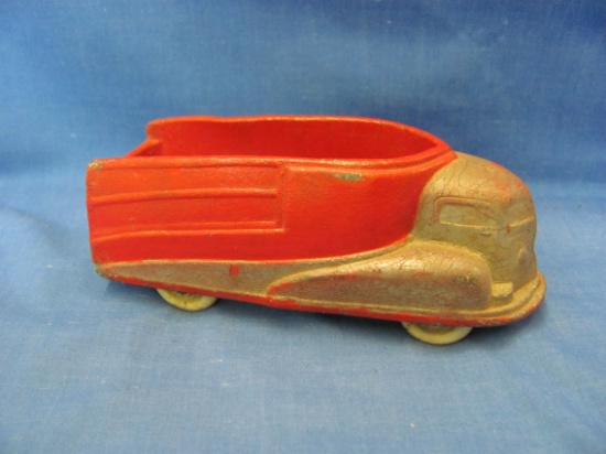 1930's Sun Rubber Co. Toy Truck #49 – Red & Silver Futuristic Open Truck – 5 1/2” L