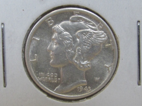 1943-D Mercury Dime – Full Split Bands – BU