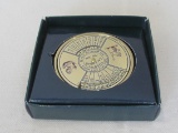 Goldtone Metal Desk Calender – 1999 to 2048 – 2 1/8” in diameter – In box