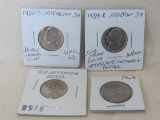 4 Jefferson Nickels: 1964-D w Double Curving Clip – 1984-D – 1978 & 1964 (AU)