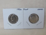2 Jefferson Nickels: 2000-S Proof – 1956 UNC, Toned