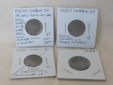 4 Buffalo Nickels: 1928-D Dies out of Alignment – 1935-S Peeling Planchet