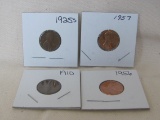 4 Lincoln Wheat Cents – 1910, 1925-S -  1956 & 1957 (BU Red)