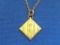 Small Delicate Square gold Plate Locket – Engraved “E” - 17” Chain – Locket is 10mm