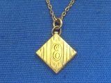 Small Delicate Square gold Plate Locket – Engraved “E” - 17” Chain – Locket is 10mm