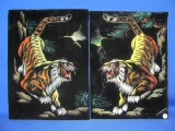 2 Painting on Black Velvet – Growling Tigers in Moonlight – 17 1/4” x 12 1/2”