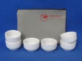 Northwest Airlines Grey Pouch & 6 Porcelain Nut? Sauce? Bowls – 2” in diameter