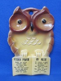 Ceramic Kitchen Wall Plaque – Owl - “Kitchen Prayer” & “My House” Made in Japan