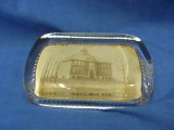 Glass Paperweight With Picture of Old School – No Location of School – 2 5/8” x 4”