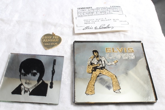Vintage Elvis Presley Souvenirs Love Me Tender Heart Pendant, 2 Mirrors &