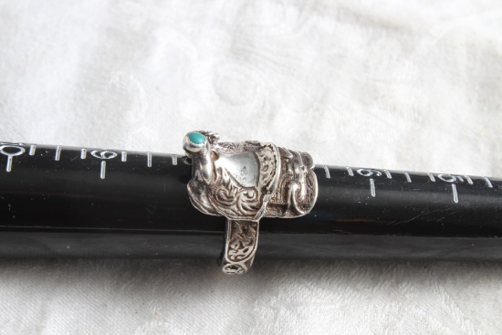 Vintage Silver Sterling? & Turquoise Western Saddle Ring Size 7 1/2"